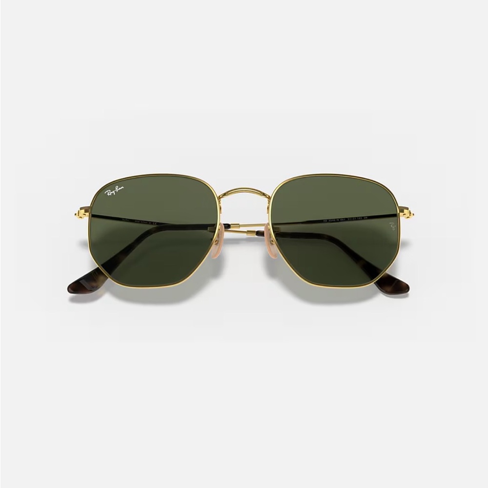Ray-Ban Classic Hexagonal Flat lenses Gold Frame with Green Lenses - Picture 2 of 4